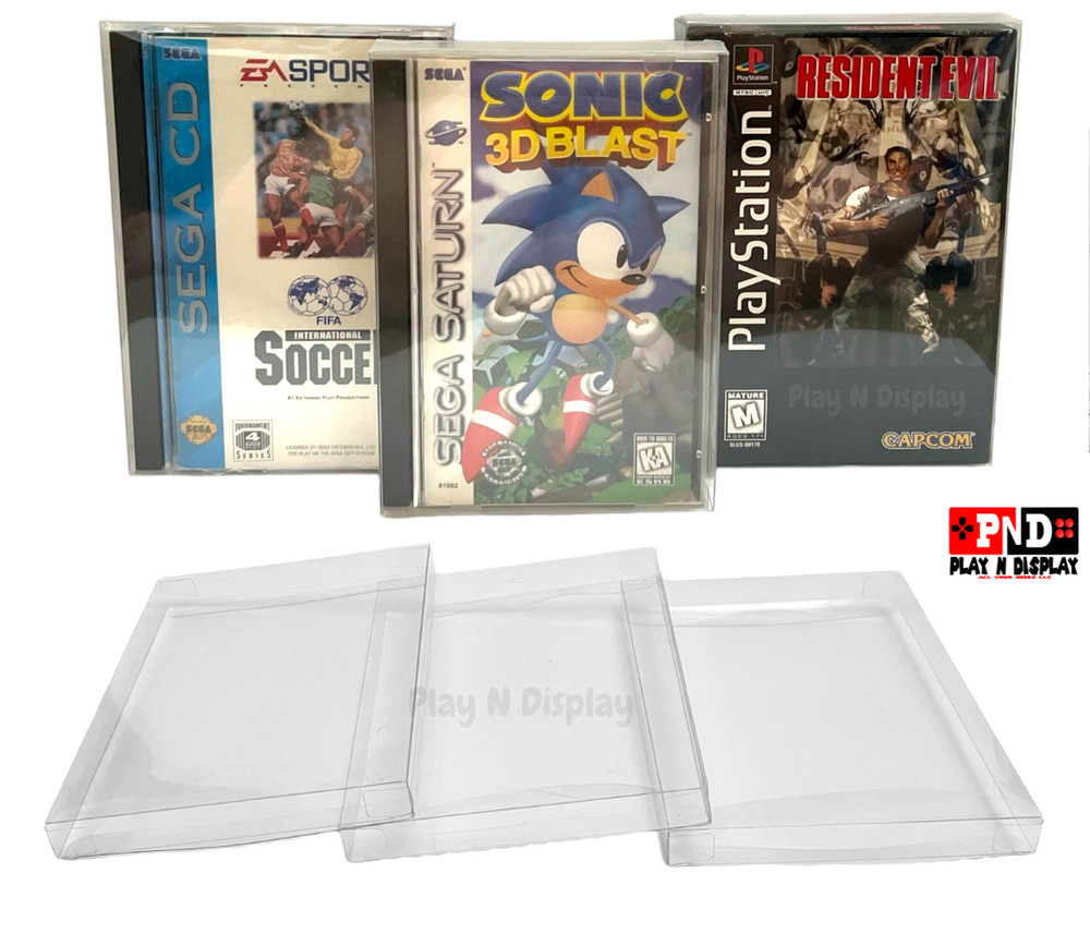 25 Sega Saturn CD PS1 Protective Sleeve Box Protector Clear Plastic Display Case