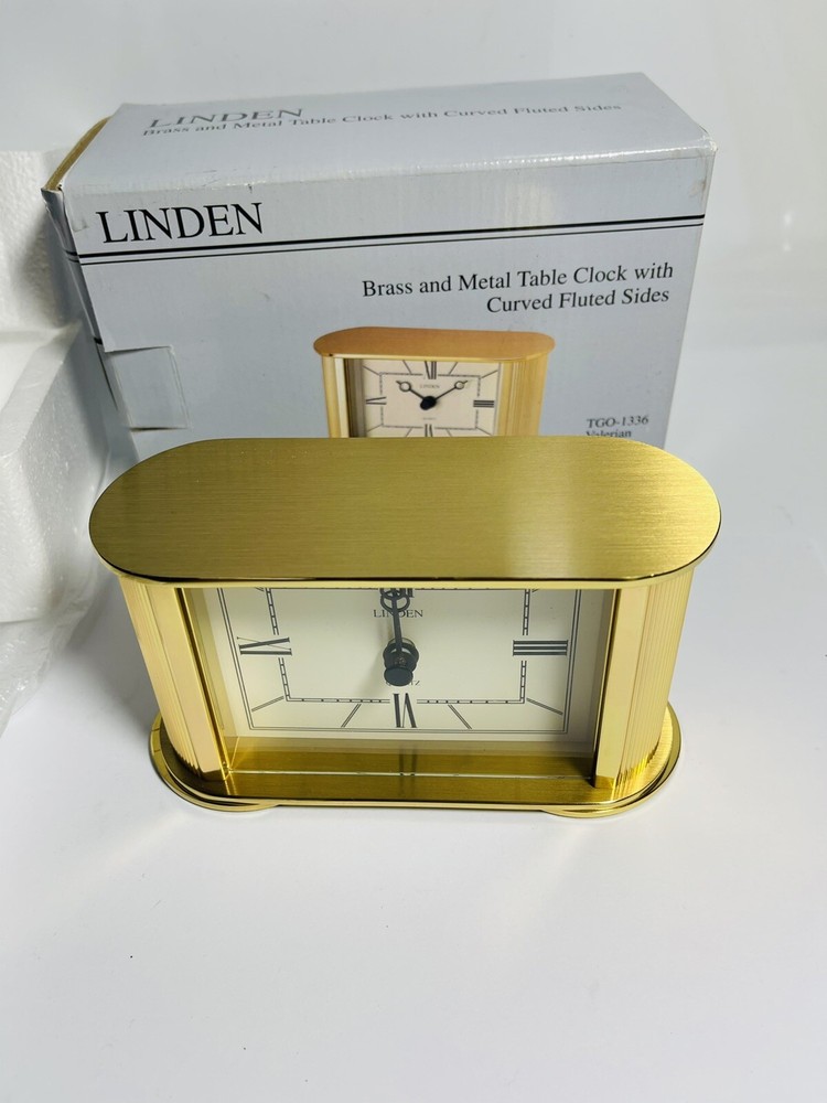 Solid Brass and Metal Table Clock w/ Curved Fluted Sides TGO-1336