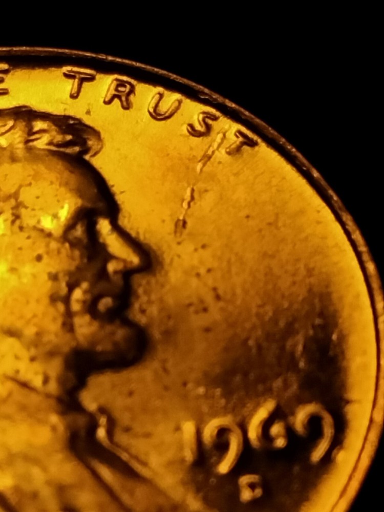 1969 D Lincoln Memorial Cent Die Break Error