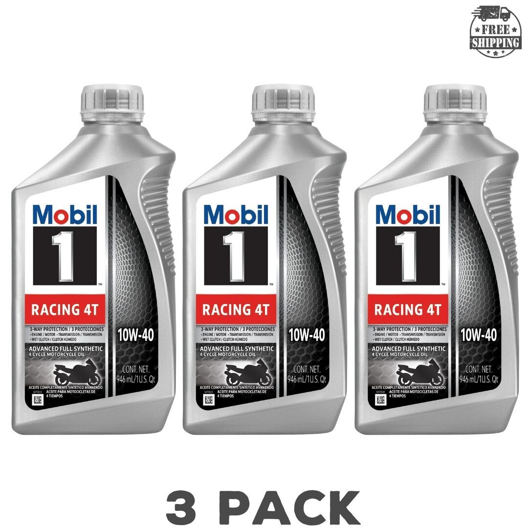 Mobil 1 Racing 4T Motorcycle Full Synthetic Engine Oil 10W-40 3 Quart 3 PACK
