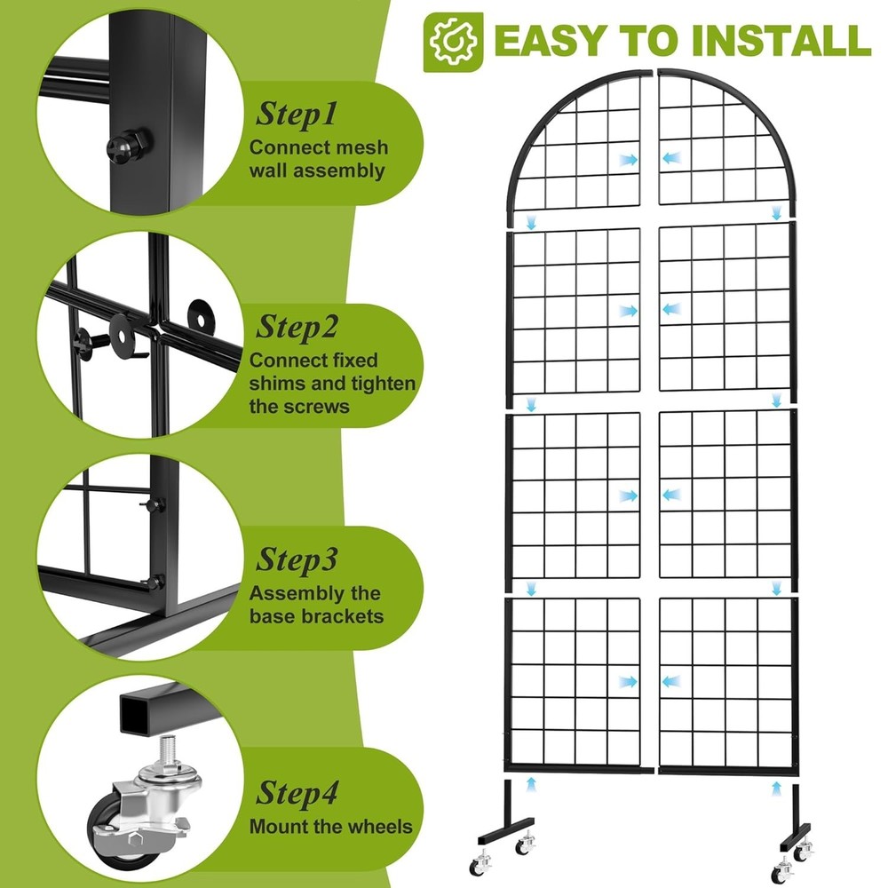 Grid Wall Panel 2PCS Display Stand 2' x 5.2' FT Black Grid Wall Panels Movable R