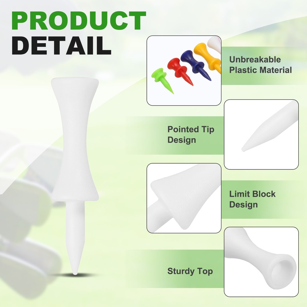 Plastic Golf Tees, 2.1 Inch Golf Tees Bulk, 100 Pack & White