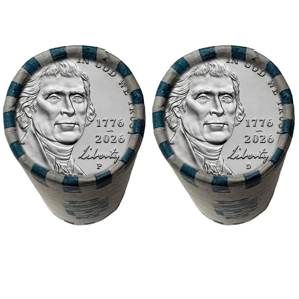 2026 Jefferson Nickel Uncirculated Rolls, P & D Mints, America 250