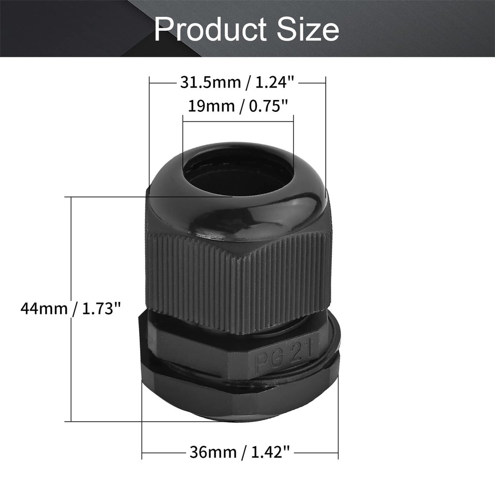 Fielect 5Pcs Waterproof Plastic PG21 Cable Glands Joints Adjustable