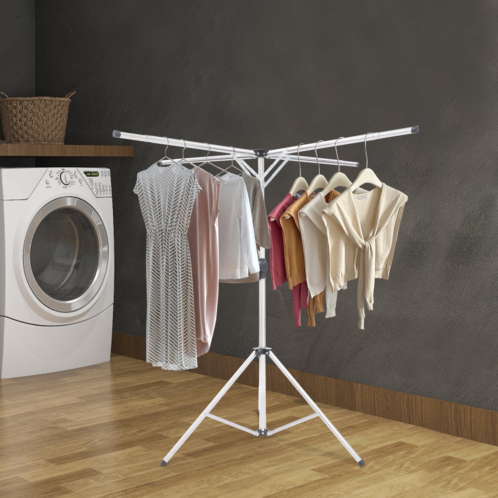 Folding Tripod Clothes Drying Rack Adjustable Clothes Rack X-Shaped Clothes Rack