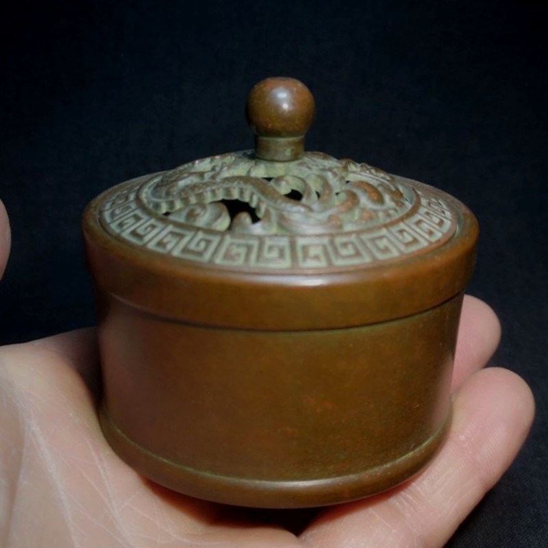 2.7" Mark Old Antique Chinese Bronze Dragon Censer Incense burner Censer Statue