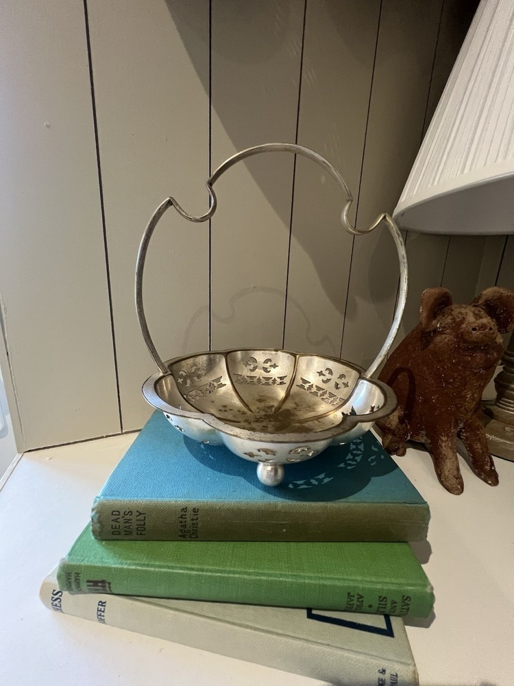 Antique Victorian Silver Plated  Handle Fruit Basket Ornate Pierced Design