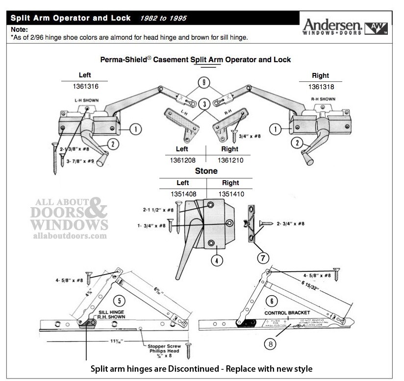 Andersen Window Casement Operator Right Hand Split Arm Casement Window Operator