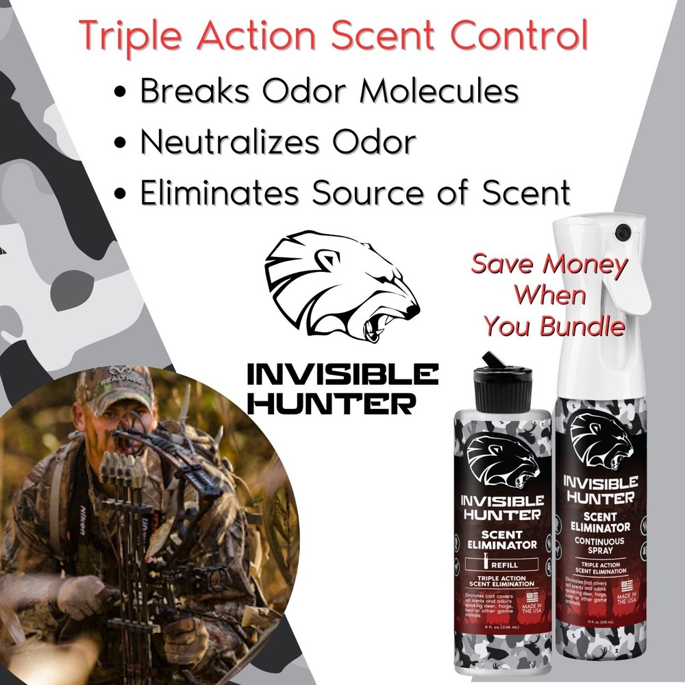 Invisible Hunter Scent Elimination Continuous Spray; Triple Action Scent Control