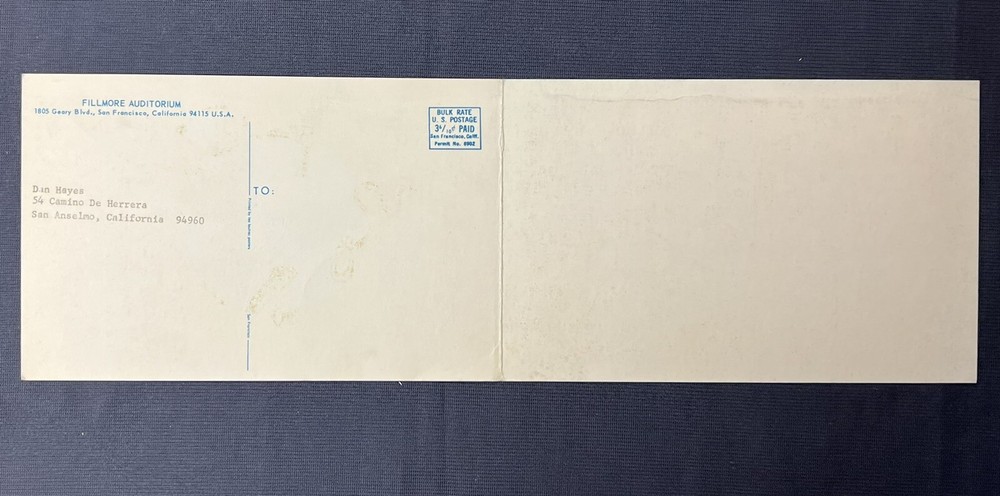 FILLMORE JIMI HENDRIX BG 105 double postcard