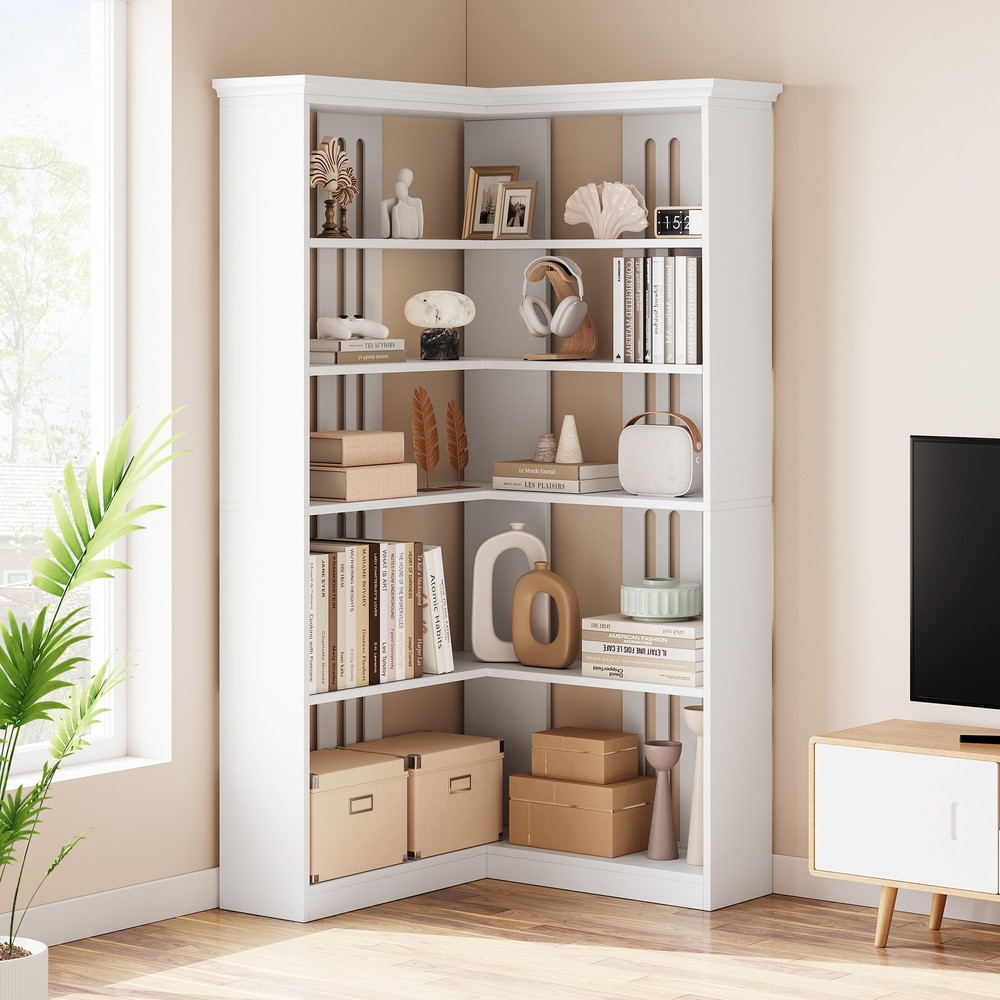 Corner Panel Bookcase 90° Corner Standing Bookcase, Half Back Panel, White