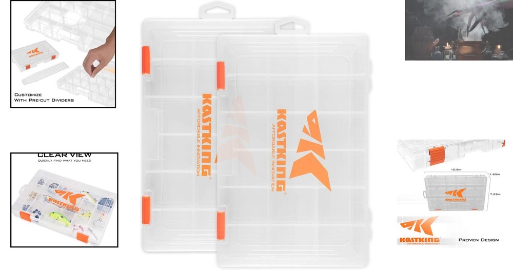 Durable 2 Pack Plastic Tackle Boxes with 18 Adjustable Compartments - Waterproof