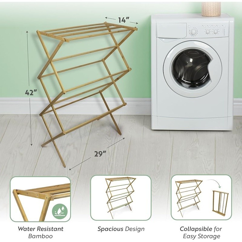 Bamboo Drying Rack Eco-Friendly Collapsible Space Saving Multi-Purpose Dryer New