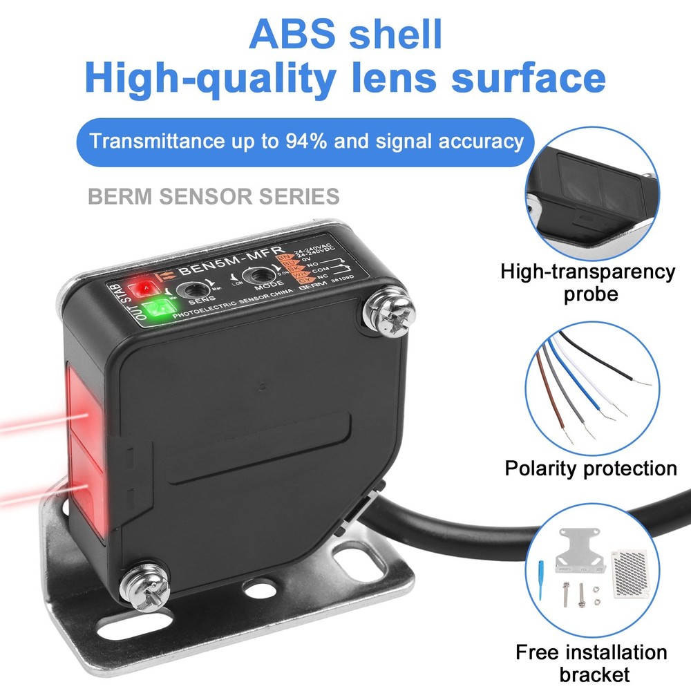 Photoelectric Beam Sensor Switch with Reflective Panel and Mounting Bracket