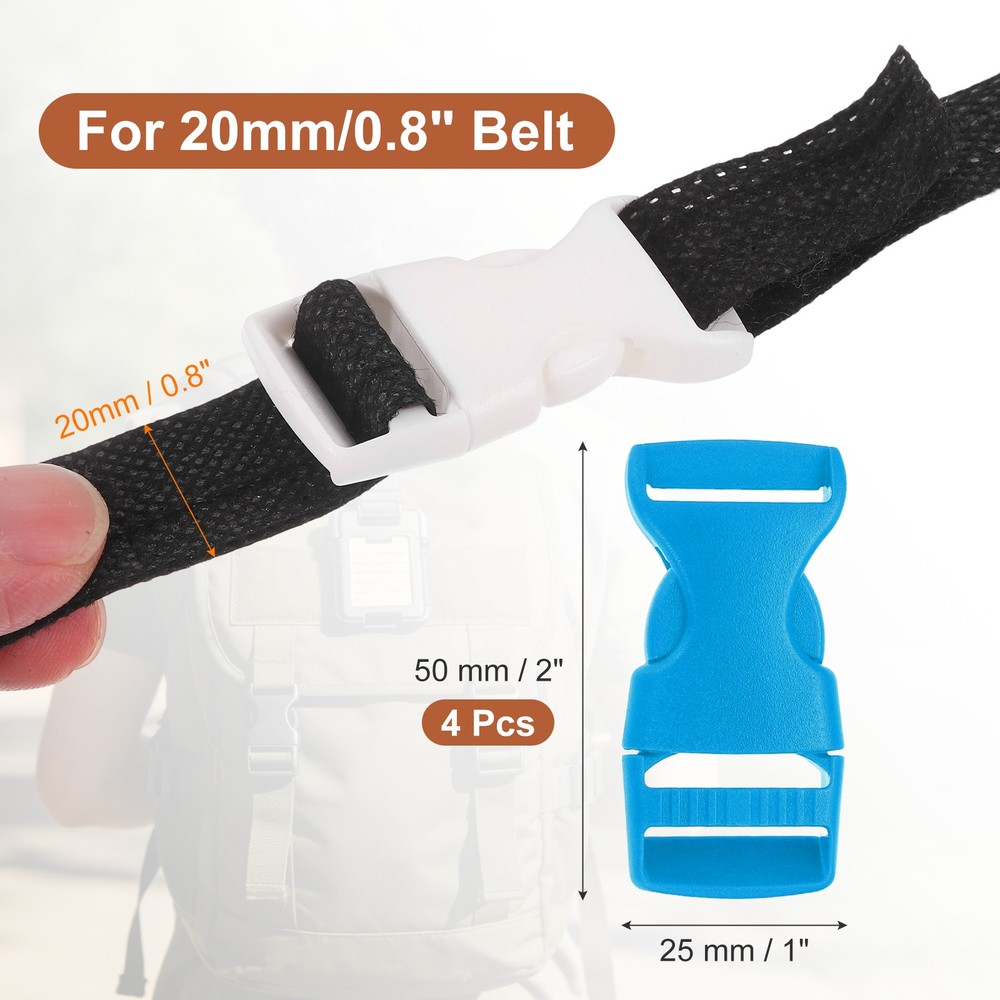 4 Pack Quick Side Release Buckle, 0.8" Plastic Buckle Clip, Blue