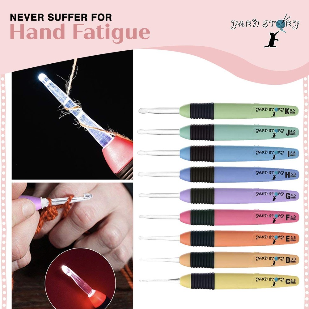 ™ Light Up Crochet Hook Set 9/pkg - 9 Pcs Lighted Crochet Hooks Complete Set ...