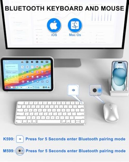 Bluetooth Keyboard and Mouse for Mac, Rechargeable, Mini Size, Ultra Slim,