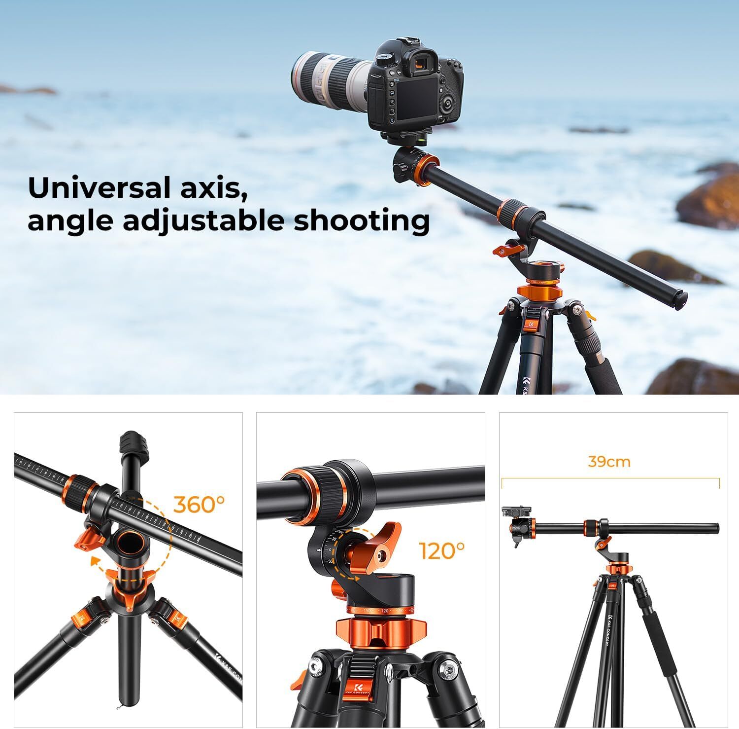 K&F Concept 90inch Camera Tripod Ultra High Horizontal Overhead Shooting Tripods