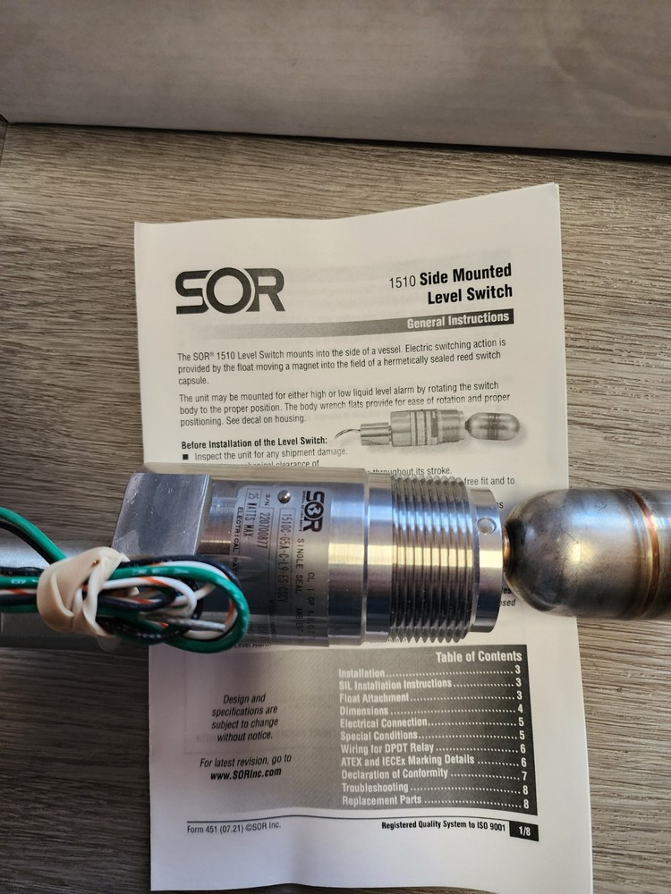SOR 1510C-G5A-C-L9-ES-CSCV Float Level Switch SOR Level Switch