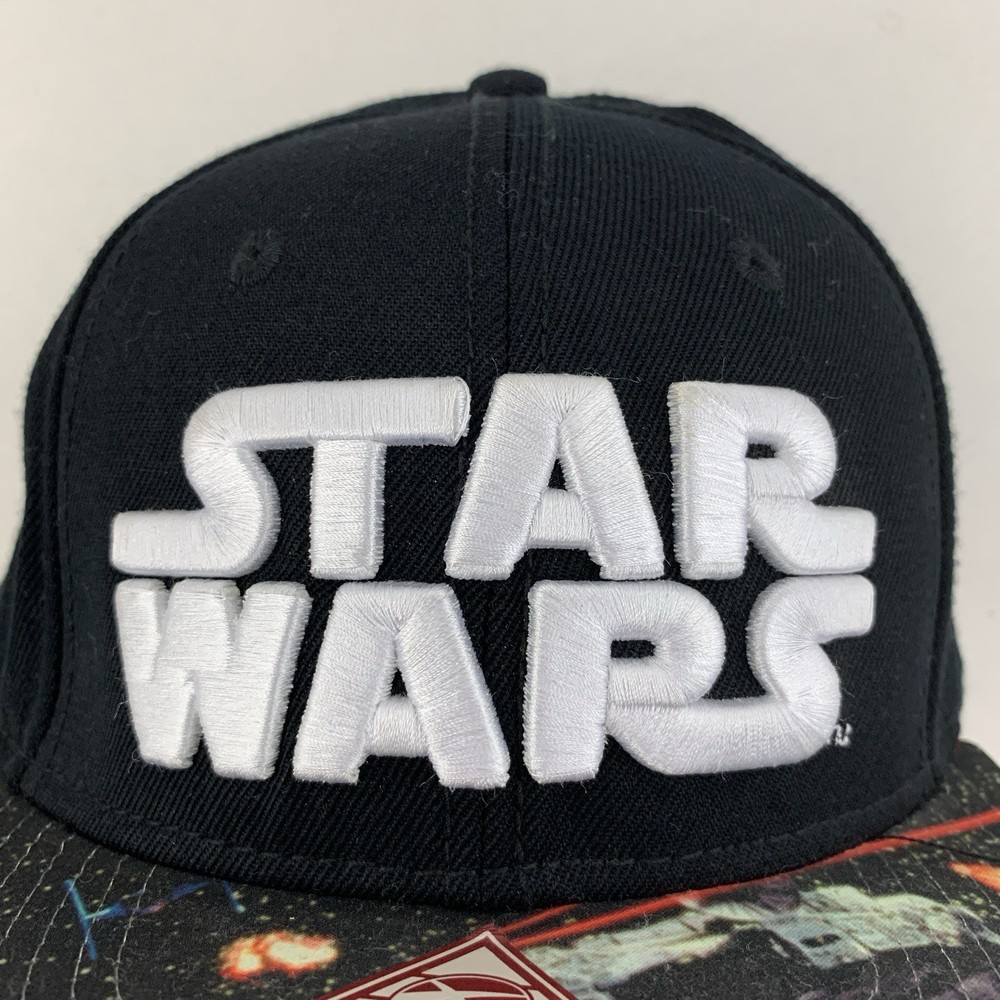 Star Wars Galaxy Hat Spell Out Script All Over Bill Logo Snap Back Baseball Cap