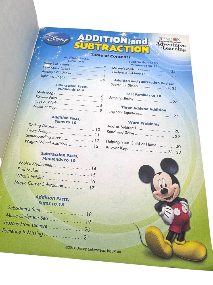 Benson Disney Adventure In Learning Addition &Subtraction Math Workbook