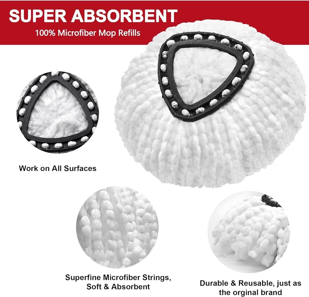 4 Pack Mop Heads Replacements for Easy Wrin Spin System, Microfiber Refills,