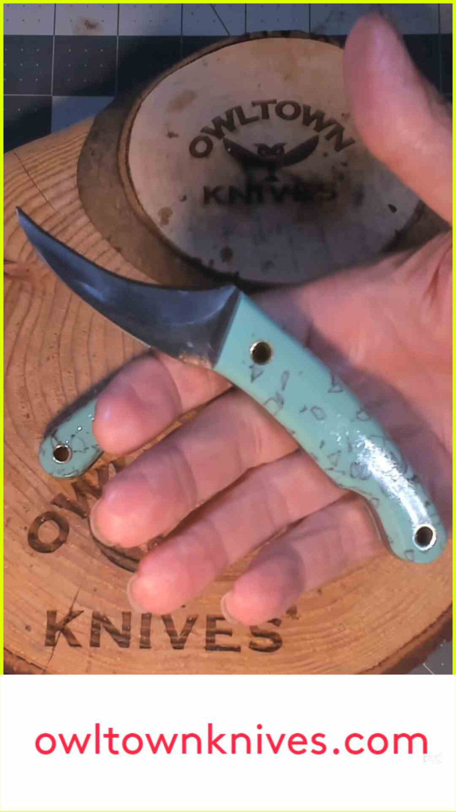 Owltown Pivia Moon Knife, Pikal, Elvia fusion 12c27 steel clip on leather sheath