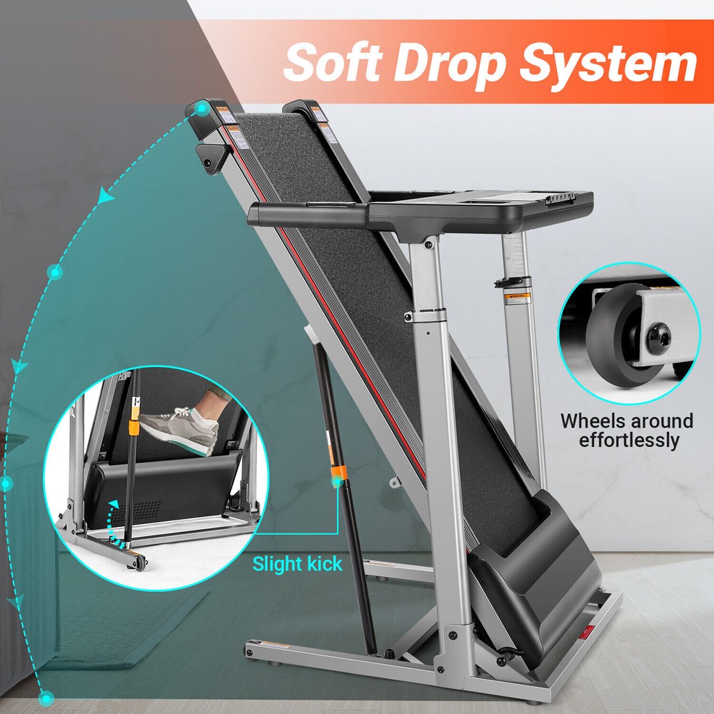 2.5HP Folding Treadmill w/Adjustable Desk Soft Drop System, Running Pad Machine