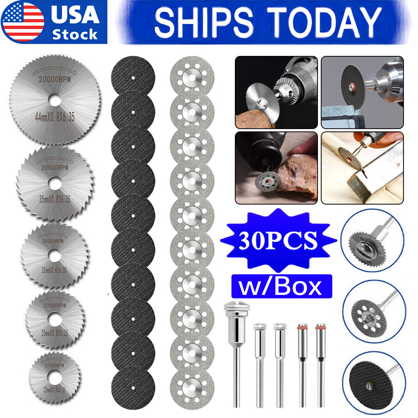 30Pcs Cutting Wheel Set Drill for Dremel Rotary Tool Accessories w/ 1/8" Mandrel