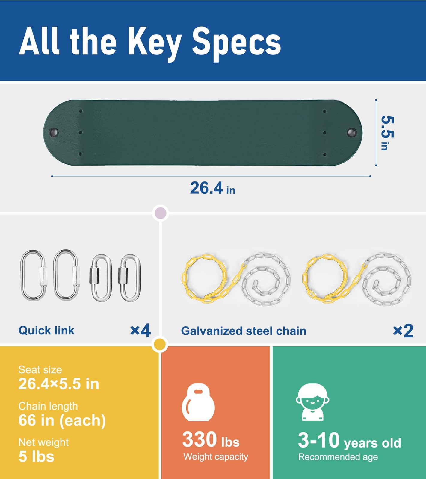 2 Pack Heavy Duty Swing Seats with 66" Rust-Resistant Chains, Swing Set Acces...