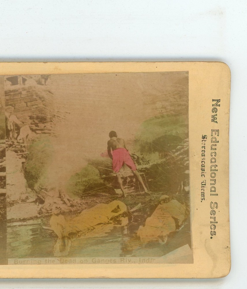 Burning Dead on Ganges River India Stereoview