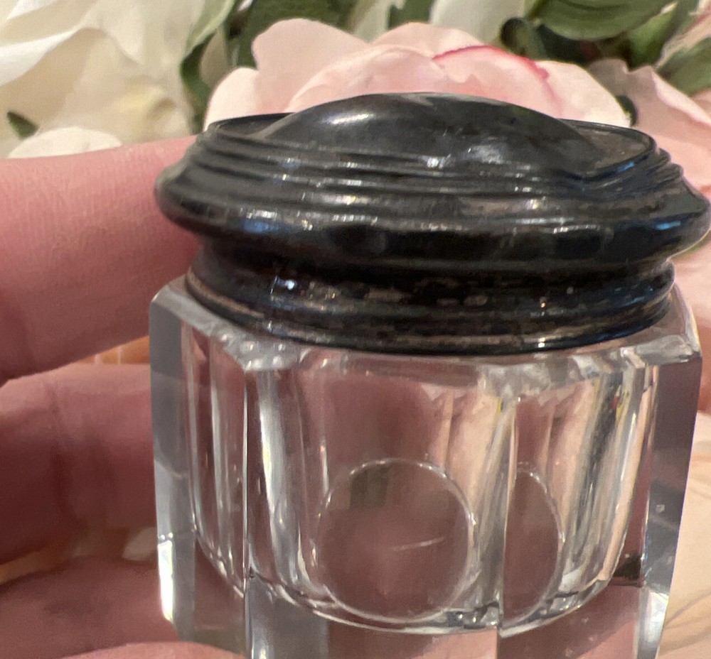 Sterling Silver Trinket Box Glass Victorian 925 Vanity Box Pull Box
