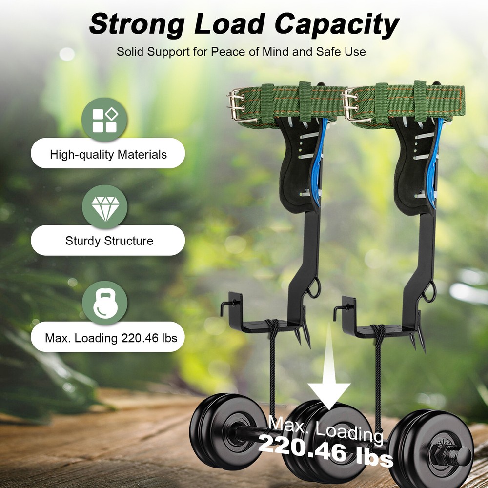 Tree Climbing Spike Set Pole Climbing Spurs w/ Rope Climber Adjustable Long!
