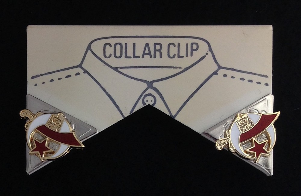 Masonic Shriner Collar Tip Set in Silver Plating with Gold Emblems (Style 4)