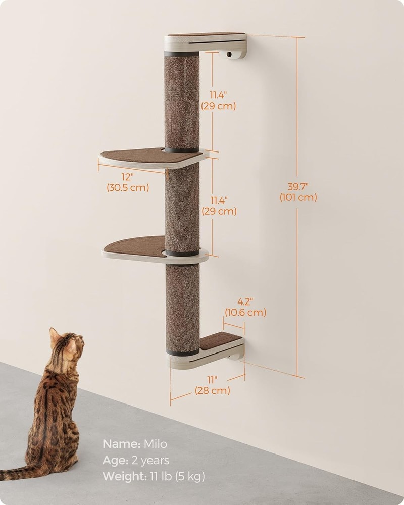 Feandrea 39.7" Wall-Mounted Cat Tree Tower with Scratching Posts & Perches