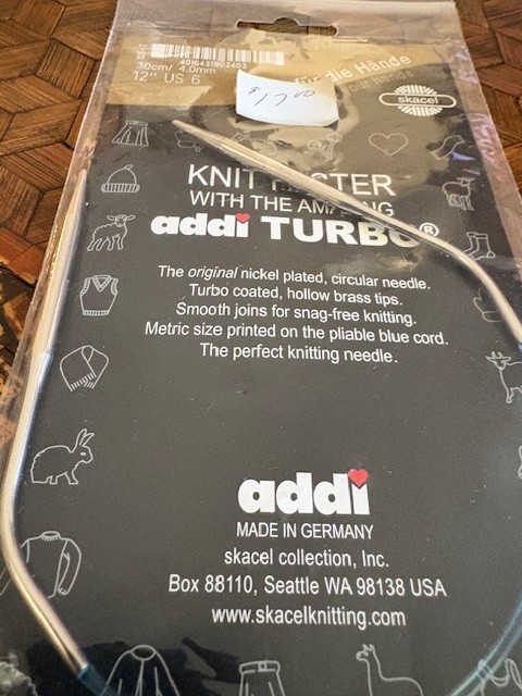 addi turbo circular knitting needles, US 6, 12"