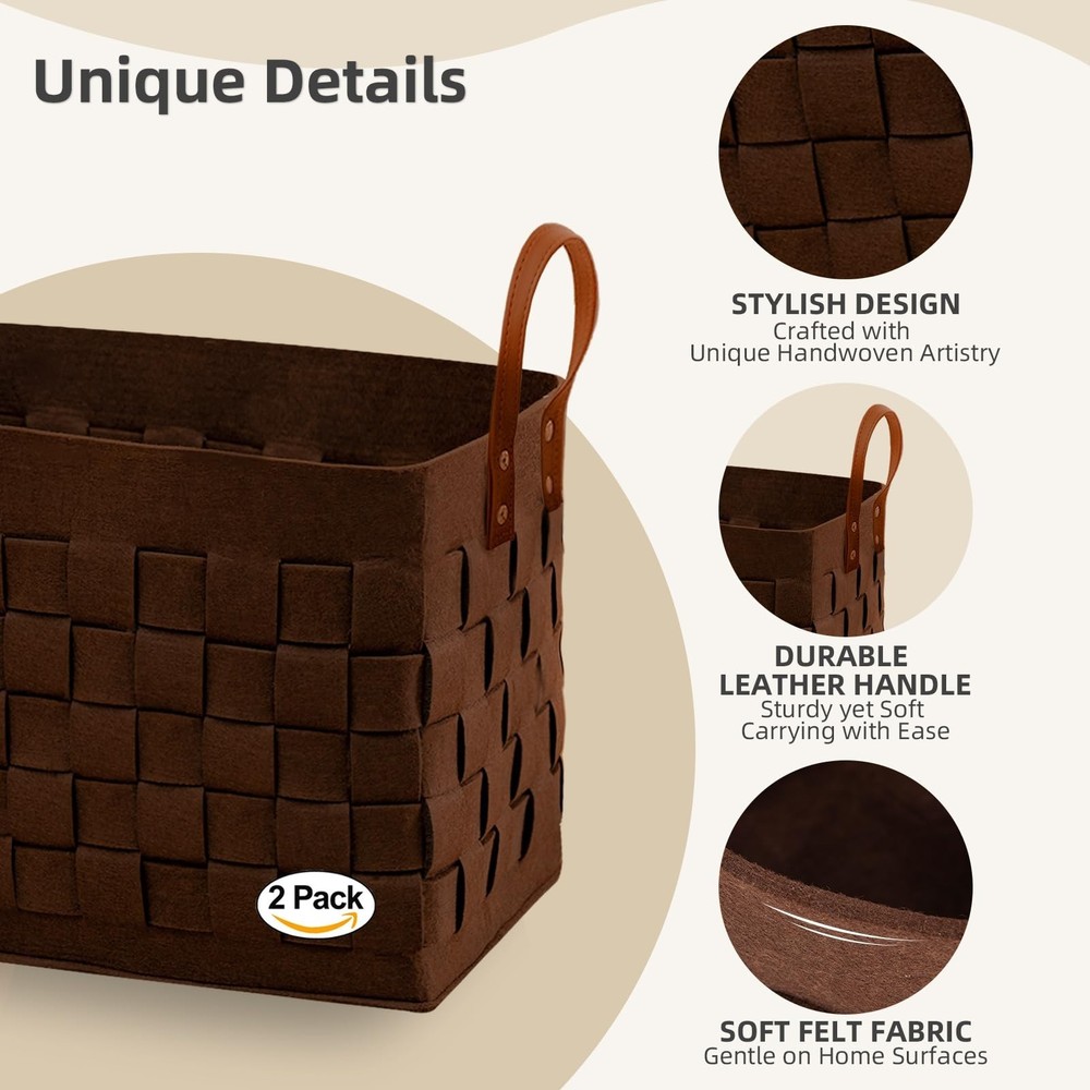 boldmonkey Laundry Basket 15 " x13 x11 2 Pack, Large Rectangular Felt Fabric ...