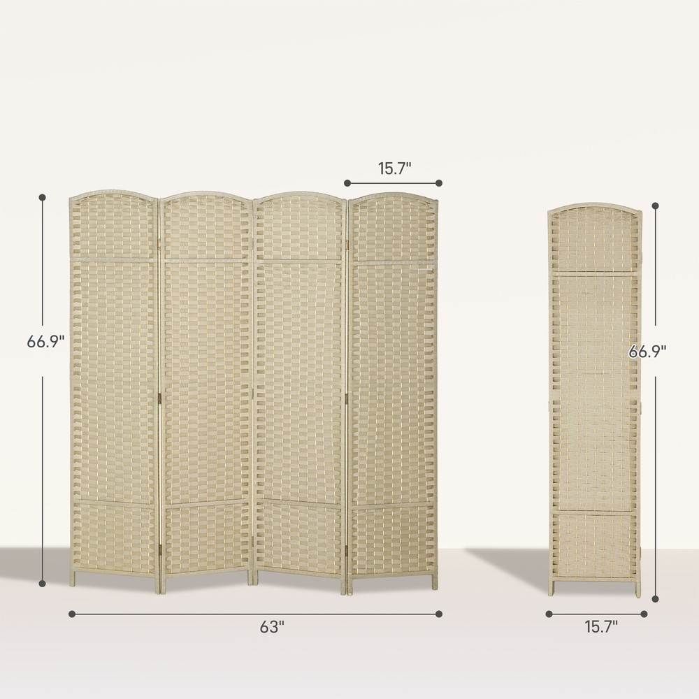 4 Panel Room Divider Freestanding Folding Privacy Screen, Beige