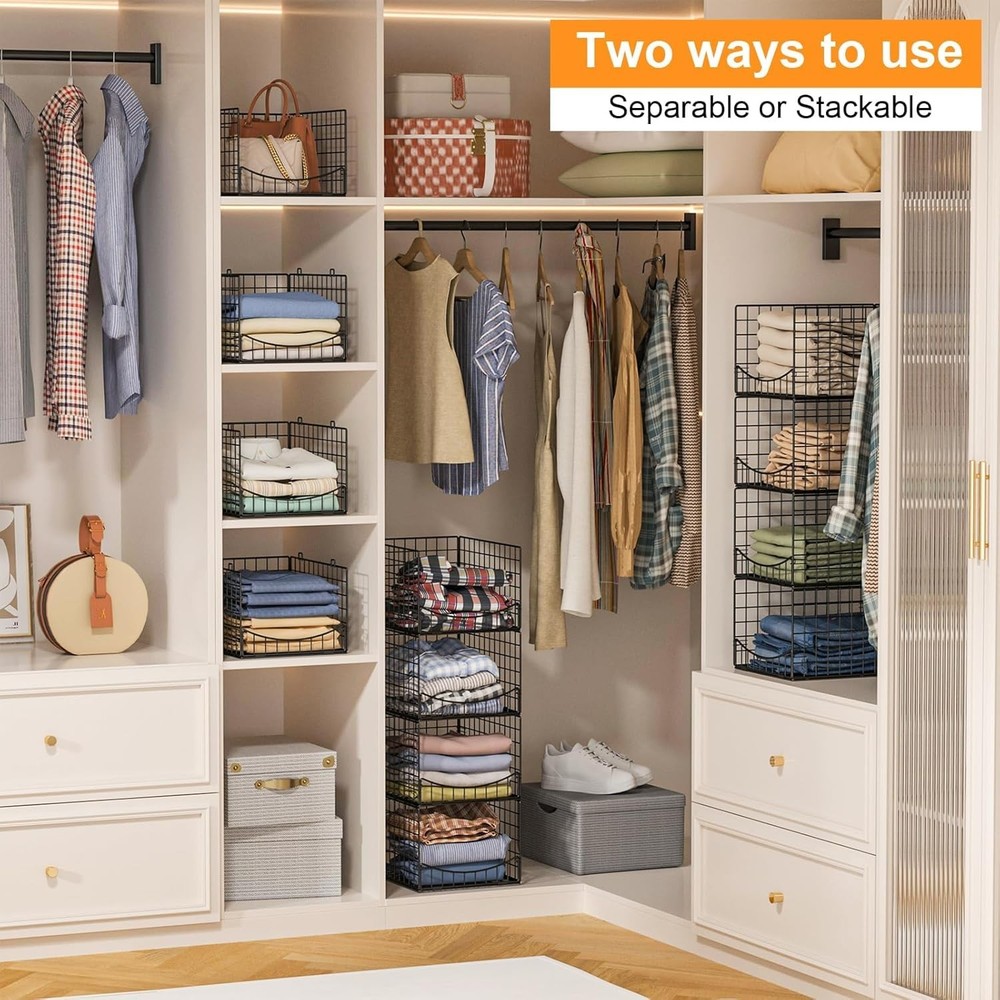 4-Tier Stackable Closet Organizer，Extra Large Clothing Cupboard Organizer Sys...