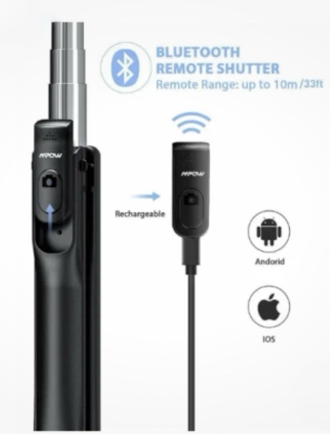 Mpow Selfie Stick Tripod with LED, Bluetooth Detachable Remote, MPPA168AB