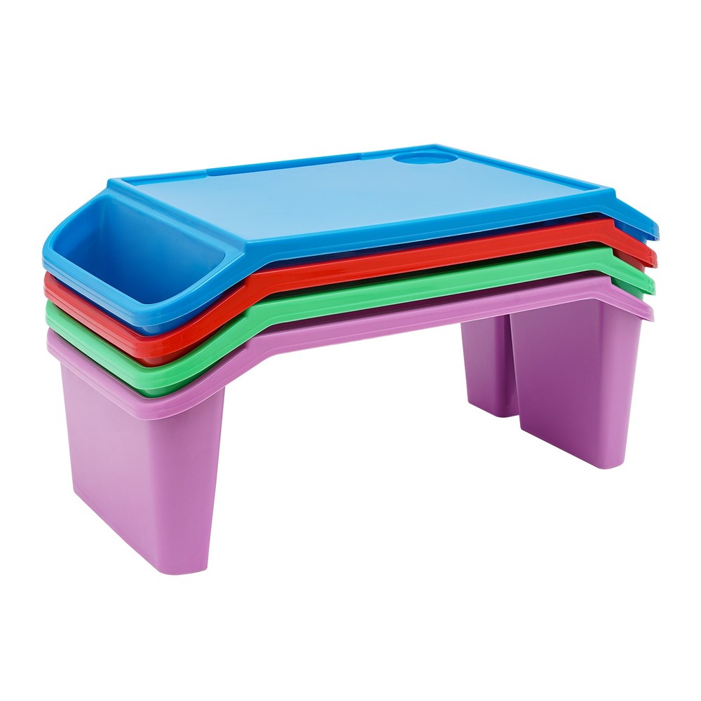 Kids Lap Desk, Portable Activity Tray with Side Storage, Stackable Plastic Desk