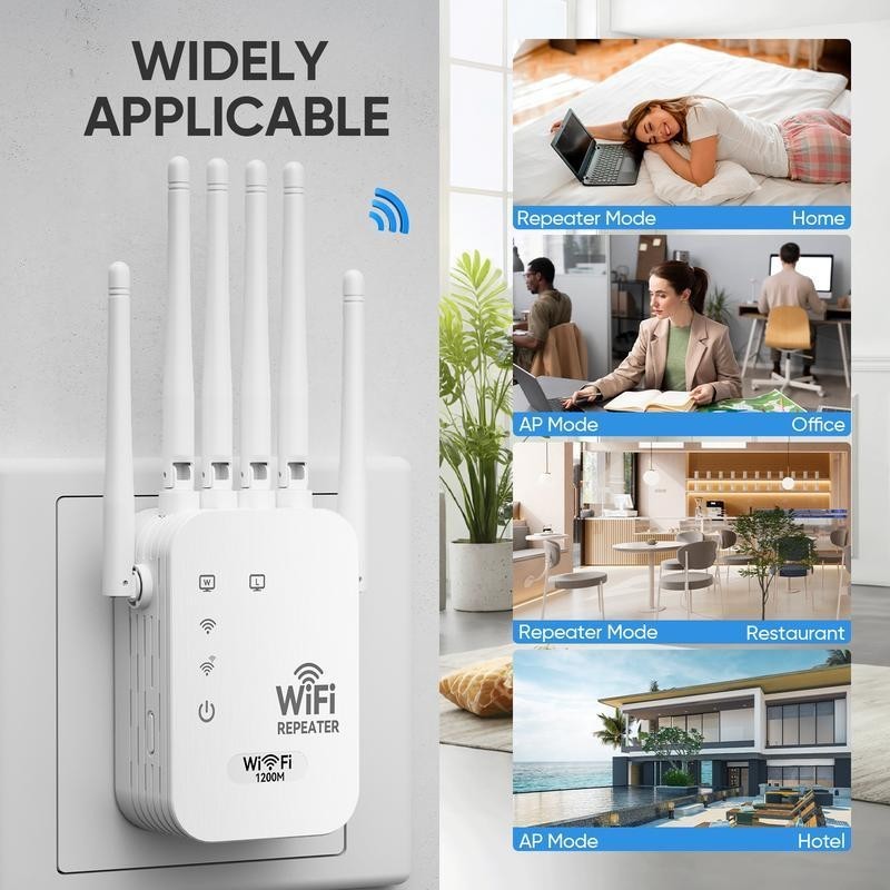WiFi Extender 6-Antenna Strong Signal, 1200Mbps Dual Band (5GHz/2.4GHz) Booster
