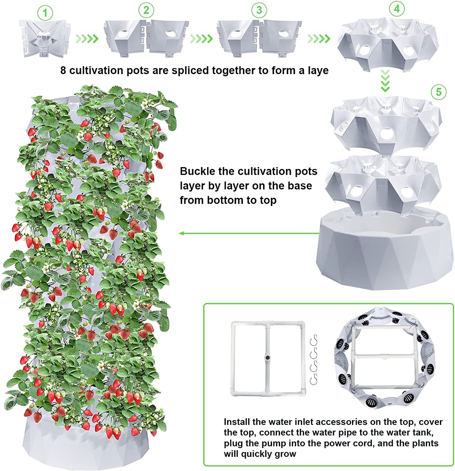 Vertical Hydroponic System Tower Garden Aeroponics Home Grow Kit 10 Layer 80Pots
