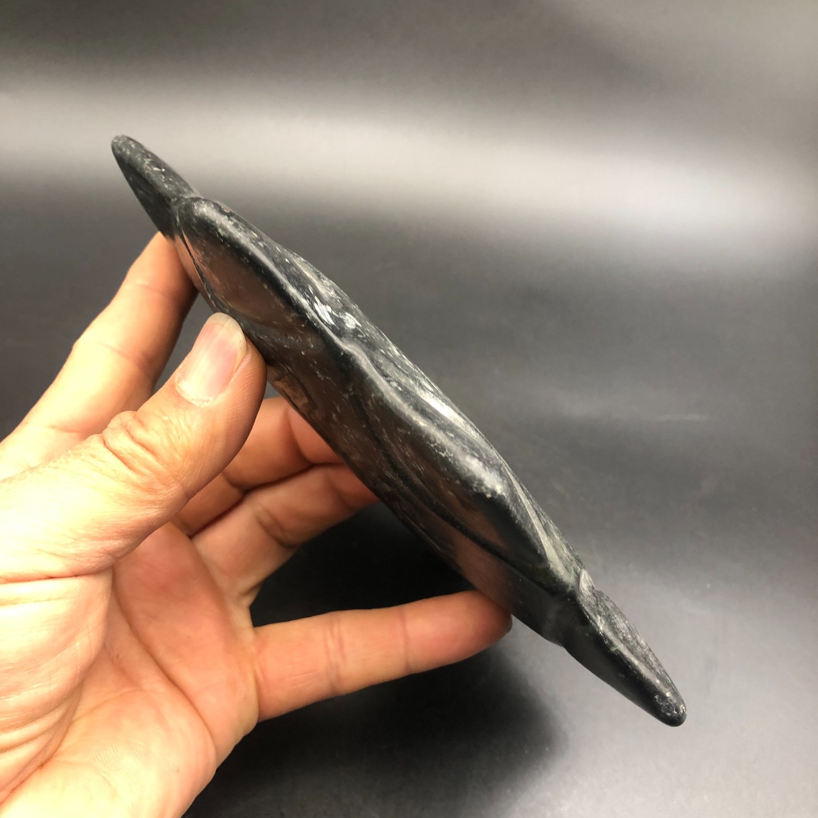 Old HongShan Culture Meteorite Jade Hand-Carved Fengshui Octagon Star Statue