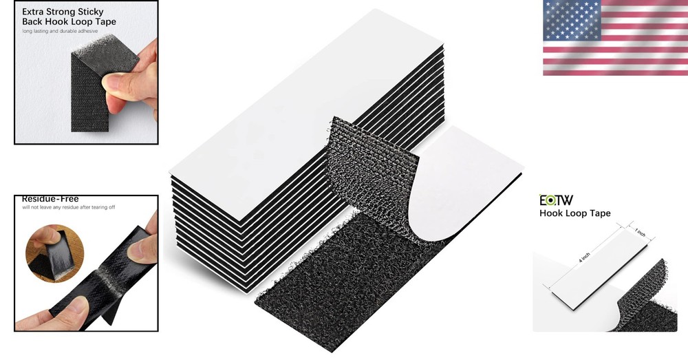 Strong Double Sided Adhesive Hook and Loop Tape 1" x 4" - 12 Pack for Easy Use