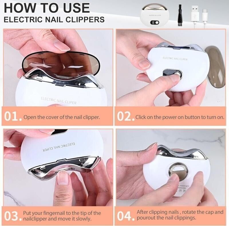 Electric Toe Nail Clippers Light Portable Trimmer Nails Cutter USB Rechargeable