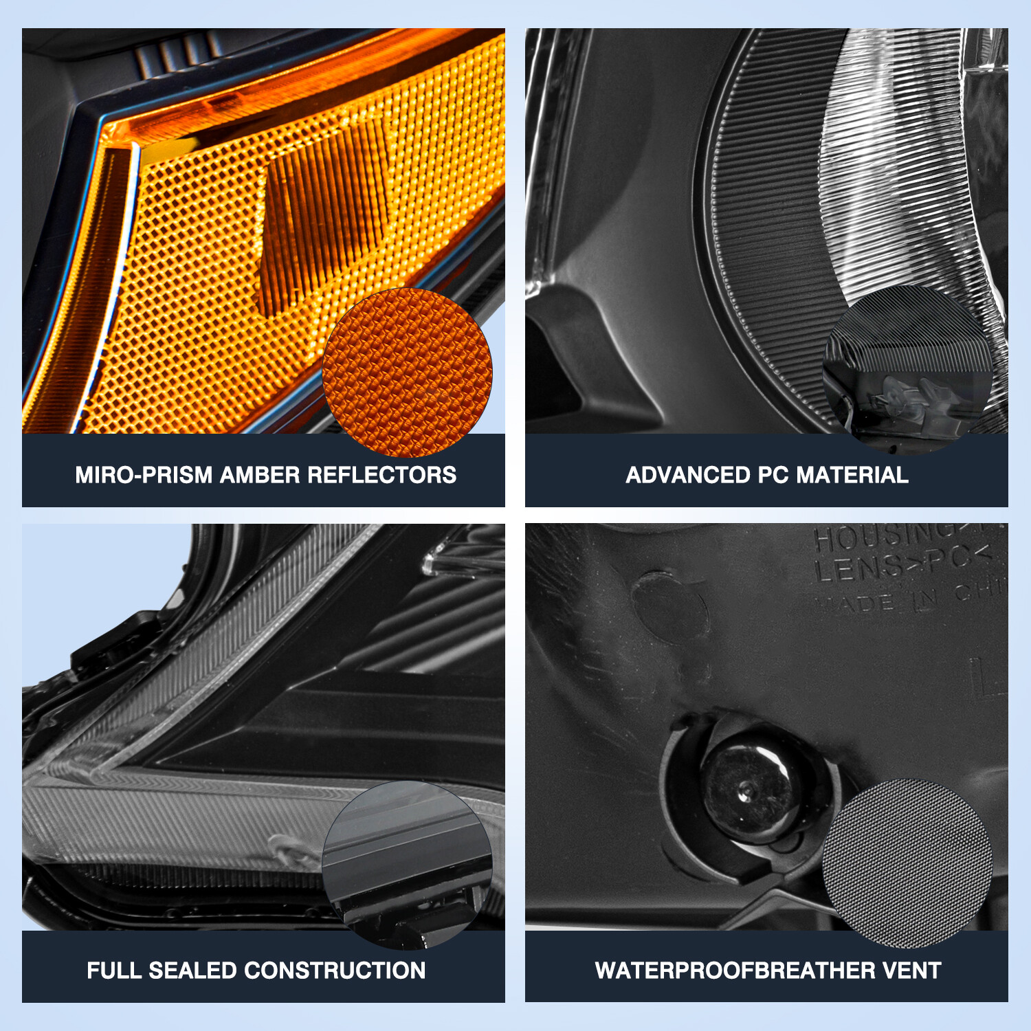 For 2012 2013 2014 Honda CR-V Black Amber Corner Headlights Assembly Pair