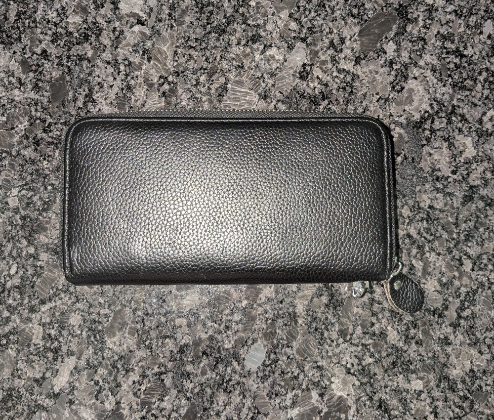 Moflycom RFID Blocking Black Leather Zip-around Wallet Clutch