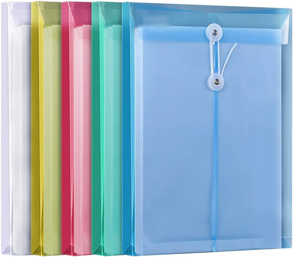 Poly Clear Envelopes with Button String Snap Closure 1 Inch Gusset Top Opening L