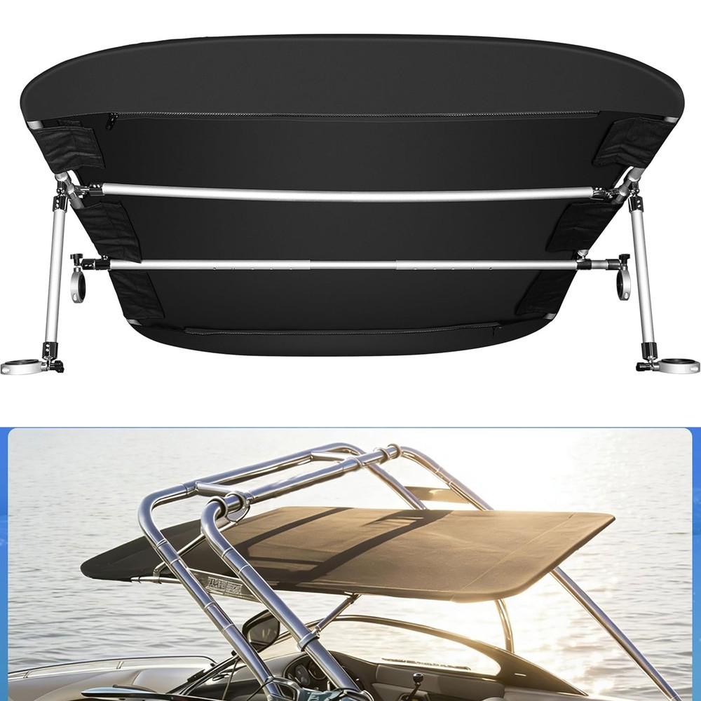 Universal Wakeboard Tower Mounted Flat Cargo Bimini Top Cover 600D Canvas Frame